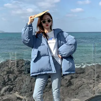 Novi 2021 Ženska kratka jakna Zimske debeli kaput s kapuljačom na pamučnom obloge Ženske korejski slobodan pero parkovi Ženske jakne velike veličine