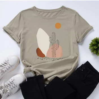 JFUNCY Ženska t-shirt Svakodnevne pamučne majice kratkih rukava Ženske ljetne majice veličine sa kreativan ispis Ženske majice Mujer