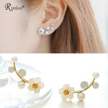 RINHOO Moda Korejski Gorski Kristal Cvijet Naušnice-Roze za uši za žene Slatki Imitacija Bisera Vjenčanje Djeveruša Nakit Naušnice Brincos