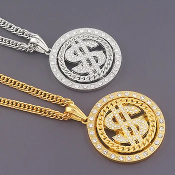 Pretjerano Ogrlice sa znakom za Dolar Veliki Gorski kristal Rotirajući privjesak u obliku dolar za žene i muškarce Modni nakit u stilu hip-hop za noćnog kluba