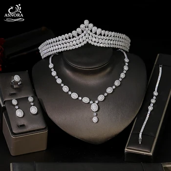 Luksuzni plemenita skup vjenčanje dekoracije visoke kvalitete, vjenčanje je kruna od kubni cirkonij tijara ogrlica i naušnica i narukvica komplet nakita T0865