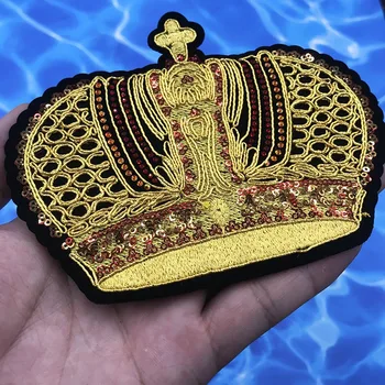 Kvalitetan Šljokice Imitacija Indijske Svile Vez Нашивки za Odjeću Aplicirano Crown Ikonu Trake Naljepnice Šivati Odjeću