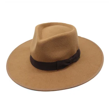 Zimska широкополая jednostavna Crkvenu šešir-derby, Panama, фетровая фетровая šešir s lukom za žene, Jazz kapa od mješavine umjetnog vune