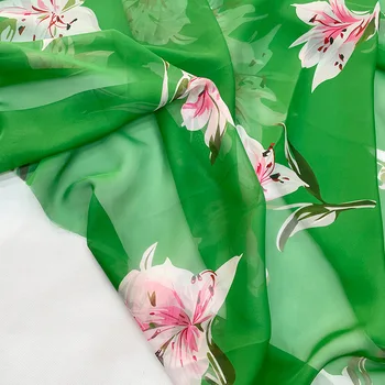 Luksuzni Brand Sa po cijeloj površini Poliester Šifon Zelena Tkanina Tanka Prozirna Odjeća Ženska Košulja Tkanine za Haljine Na Metar