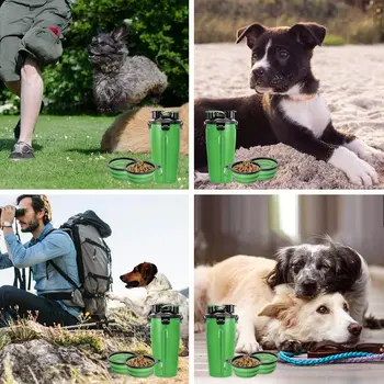 Boca za vodu za kućne ljubimce pse, Prijenosni Dispenzer za vodu 2 u 1 i Kontejner za jela s 2 Sklopivim мисками za šetnje i putovanja s kućnim ljubimcima