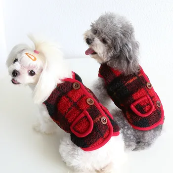 Crvene Kockice Dizajn 2021 Jesen i zima Najnoviji Baršunasti prsluk za pse Odjeća za pse i mačke Xs-xl Dimenzije Proizvoda za kućne ljubimce i Pribor za pse