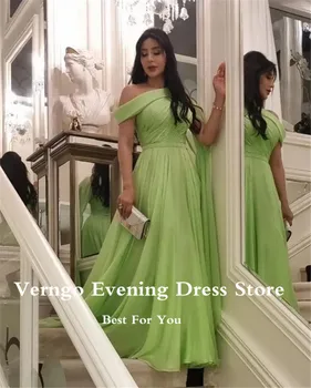 Verngo Svijetlo zelena svila šifon večernja haljina Duga накидка na jedno rame Jednostavne haljine za maturalne Dubai Za žene Večernja haljina slavne osobe