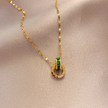 Izvrsni Moda Double Prsten s Rimski broj Zeleni Dijamant Ogrlice za Žene Zlatni lanac Privjesak Ogrlica, Lanac za ключиц Nakit
