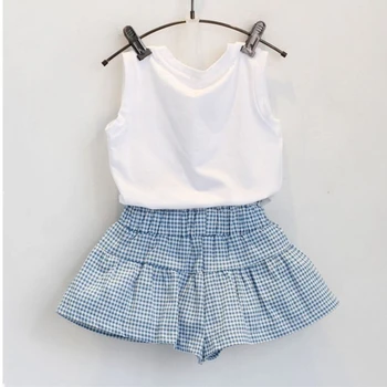 Komplet modne odjeće za djevojčice Košulja kratkih rukava Kratka suknja 2 kom. Kostimi za djevojčice iz crtića s lukom Хлопковая dječje odjeće Kit k1