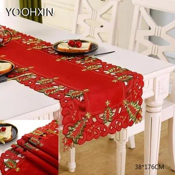 Luksuzna crveni cvijet umjetnička vez krevet Stol Trkač zastava tkanina poklopac cvjetne čipke blagovaonica stolnjak kuhinja dekor Božićni domjenak