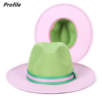 Zelena + pink фетровая šešir градиентная šešir novi jazz zimska kapa s ravnim poljima, podesiva unisex, prodaja na veliko двухцветного jazz ženska kapa