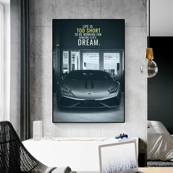 Luksuzni Sportski Automobil Platnu Slikarstvo Crna Superautomobil Lamborghini Plakata i grafika Zidne slike Moderan Dječak Spavaća soba Kućni Dekor