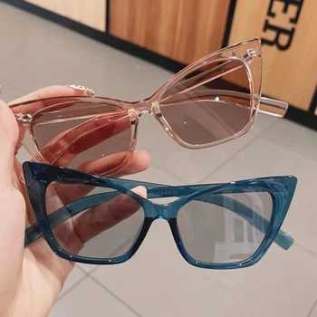 Ženske Trendy sunčane naočale s кошачьим okom Za žene Vintage Prozirne oceana leće Nijanse bodova 2021 Male plastične sunčane naočale Dama Oculos