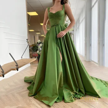 Korzet Ball haljina Zelena Atlas Elegantan haljinu za prom s V-izrez Bez rukava s otvorenim leđima Lnvisible Plus Size Remen s Prorezom Nлатье Ha Diplomski
