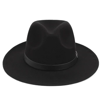2021 Nova muška šešir Джентльменская šešir u britanskom stilu sa širokim poljima Ženski šešir Polucilindar Monotono imitacija vune, Mekana kapa s ravnim krovom