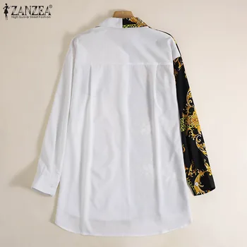 Ženske vintage košulja s po cijeloj površini ZANZEA Rever Tunika dugih rukava 2021 Jesen Ogroman Kolaž vrhovima Ženska moda Svakodnevni ženska košulja