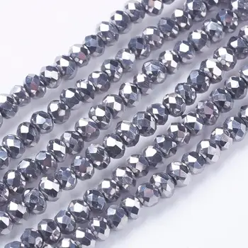 Oko 190~195 kom. Cut-perle od гальванического stakla s okrugle perle, Potpuno posrebreni, Srebro, 2,5x2 mm, Otvor: 1 mm; 17,5 cm