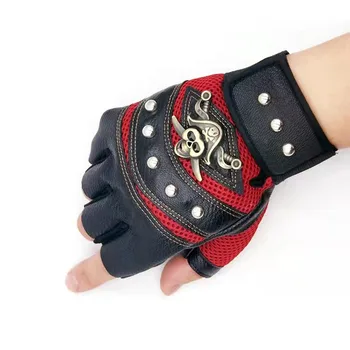 Rukavice s lubanjom Kožne Skeletnih Moto rukavice za cross-utrka pol prsta Gusar zakovice s lubanjom Punk Biciklističke rukavice
