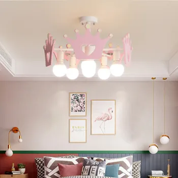 Crtani film kreativno pink crown luster Djevojka Princeza Spavaća soba dječja Soba kupaonica lampa moderna jednostavna led u boji luster