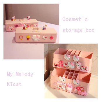 Crtani Anime Moja Melodija KT Mačka Okvir Za Šminkanje Kawaii dupli sloj Kutija za sortiranje svim vrstama stvari Slatka kućanskih predmeta Plastična Kutija Za Skladištenje