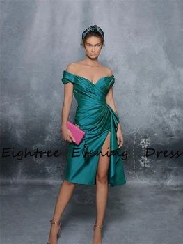 Osam Tamno Zelene kratke maturalne haljine s otvorenim ramenima Večernja haljina s visokim prorezom sa strane 2021 Večernje haljine Vestido De Noiva