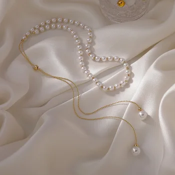 Duge ogrlice od umjetnih bisera za žene Moda Podesiva Dužina Ogrlice-opskrbnog zlatne boje Ogrlice Ovratnik Korejski nakit MS329