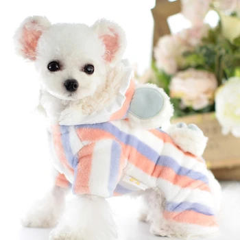 Jesensko - zimska topla odjeća za pse Prugasta suknja s lukom za pse za Chihuahua Haljina je Blagi kombinezon od koralnog runo Пижама Odjeća za kućne ljubimce