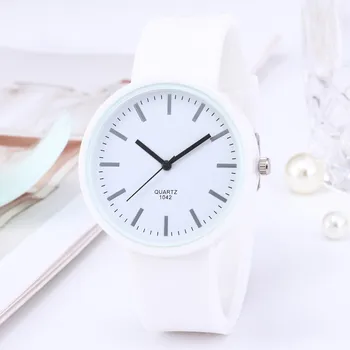 Modni jednostavna gledati Ženske Bijele Ručni Sat Trendy Korejski Silikon Kvarcni Sat Dar Jeftina cijena Дропшиппинг Reloj Mujer