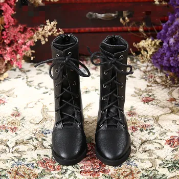 Cipele za lutke BJD klasične crne boje prikladne za ženske visokim vrhovima veličine 1/3, stilski univerzalnih čizama na čipka-up s oštrim vrhom