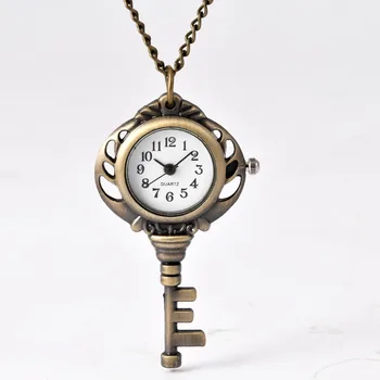 7053 Brončane muške i ženske džepni sat stereo ključ klasične kvarc džepni sat s ogrlicom od darove za muškarce i žene