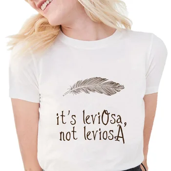 Modna ženska majica sa po cijeloj površini od perja LeviOsa, a ne LeviosA, pismo Харадзюку, grafička bijela majica Top