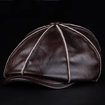 Butik Uzima Muška visokokvalitetna koža Gornji Sloj od bičevati Na otvorenom Zima toplo osmerokutni kapu British Vintage dekor šešir